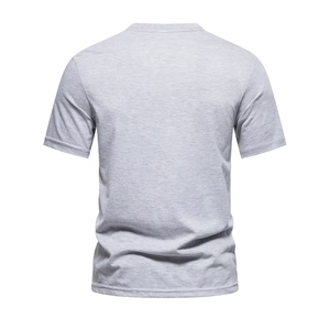 เสื้อยืดคอกลมแขนสั้นสีเทาสำหรับผู้ชาย ทรงปกติ ผ้าฝ้าย 100% ระบายอากาศได้ดี เสื้อผ้าลำลอง ผ้าเจอร์ซีย์ถัก สีพื้น สำหรับออกกำลังกาย - Product Image 2