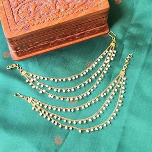 Fashion Alloy with Gold Plating Oxidized Polish Pearl Ear Chains - Product Image 2