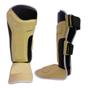 Espinilleras de MMA fabricadas en Pakistán con protección de gel profesional y protector de empeine de cuero, impresión de logotipo personalizado, material de PU - Product Image 6