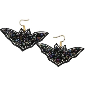 Clásico de moda Black Bat Huggie Drop Pendientes llamativos con perlas Diamantes Fiestas DE BODA religiosas Regalos de aro de moda - Product Image 1