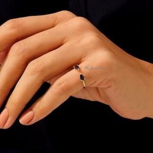 925 Sterling <b>Silver</b> Blue Sapphire Pear Cut <b>Adjustable</b> Open <b>Ring</b> Stone Cut Excellent Jewelry for Women Promise <b>Ring</b> Gift - Product Image 3