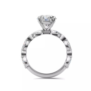 Bague en diamant rond cultivé en laboratoire certifié IGI avec diamants latéraux marquise, design feuille de vigne, or 10K 14K 18K, argent 925 935 - Product Image 4