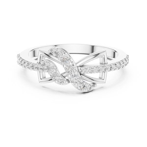 Anillo de Diamantes con Nudo Infinito de Lujo para Mujer |   Diseño Geométrico Cruzado |   Engaste Micro Pavé |   Anillo de Moissanita - Product Image 5