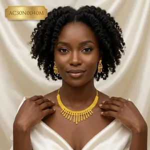 Elegante Conjunto de Collar y Pendientes de Novia Africanos, Joyería Chapada en Oro para Bodas Nigerianas - Product Image 1