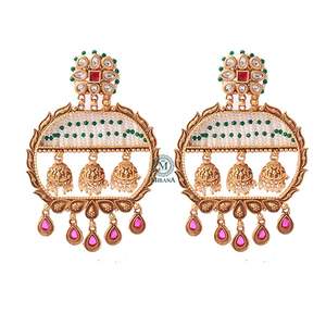 Fashion Chandelier Earrings Ojaswini Ruby Green Antique Chandbalis - Product Image 5