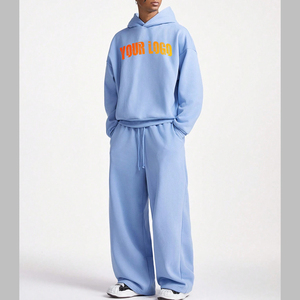 Ensemble 2 pièces décontracté d'hiver respirant à capuche avec logo personnalisé, grande taille, sweat-shirt et pantalon de jogging 100 % coton pour adultes - Product Image 5
