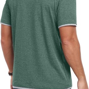 Camiseta Henley para Hombre, Manga Corta, Mezcla de Algodón, Jersey Transpirable, Corte Regular, Informal, para Verano - Product Image 2