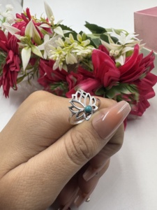 Wholesale Silver <b>Plate</b> Turquoise <b>Ring</b> Leaf Statement Finger <b>Ring</b> Cocktail Party Gemstone Jewelry - Product Image 5