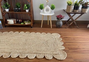 Alfombra de Yute Natural de Color Sólido Hecha a Mano con Bordes Festoneados, Ecológica, Estilo Boho Rústico para Decoración del Hogar - Product Image 4