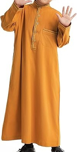 Top Quality Solid Color Ethnic Clothing Long Sleeve Kids Thobes Jubba Dress Cotton <b>Thobe</b> Comfortable Muslim Robe Kids Thobes - Product Image 4