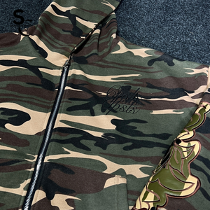 Sweat à capuche zippé personnalisé imprimé camouflage brodé, patchwork, 100% coton, tissu French Terry, double couche, respirant, écologique - Product Image 3