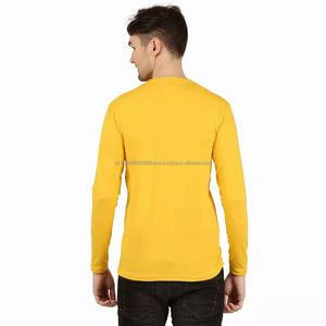Camisetas de manga larga de algodón amarillo liso para hombre y mujer, unisex, cuello redondo, estilo casual, para pedidos al por mayor. - Product Image 2
