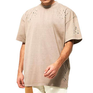 T-shirt Homme Distressed en Gros Usine, Logo Personnalisé, Coton Respirant, Streetwear Décontracté, Écologique, OEM ODM, Léger, Été - Product Image 1
