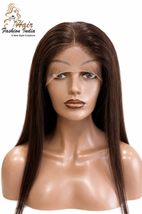 Long Straight <b>Brown</b> Human Hair Full Lace Wig with Baby Hair Transparent Lace Silk Base Glueless Average Size 200gm - Product Image 2
