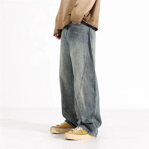 Jeans baggy droits personnalisés pour hommes, style streetwear, en denim de coton délavé foncé, effet usé, vintage et tendance - Product Image 5