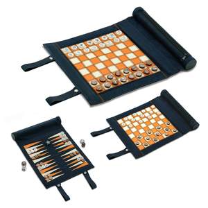 Travel-Size <b>Backgammon</b> <b>Set</b> Portable Roll-up Lightweight PU Leather Chessboard Gift <b>Backgammon</b> Travel Game - Product Image 1