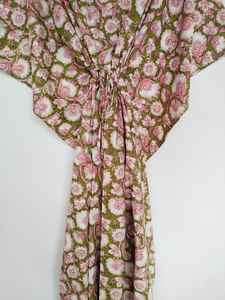 Robe kaftan en coton indien faite à la main, légère, jaune, pour la plage, idéale pour l'été - Product Image 3