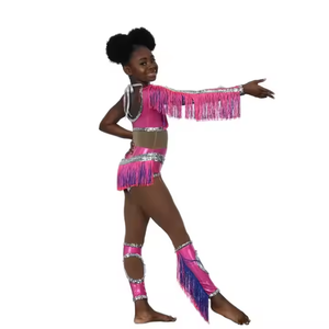 Tenues de danse majorettes métalliques personnalisées, avec paillettes et franges, pour spectacles sur scène, costumes de danseuses professionnelles - Product Image 2