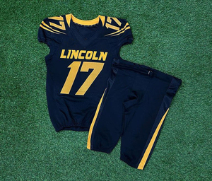 Ensemble d'uniformes de football américain personnalisés pour hommes, maillot et pantalon athlétiques, vêtements d'équipe, tissu léger, impression par sublimation, grandes tailles, OEM - Product Image 4