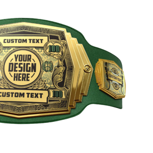 Ceinture de championnat vert avec sangle, plaque dorée et motif dollar pour récompenses personnalisées - Product Image 4