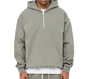 Sweat-shirt à capuche surdimensionné pour homme, demi-zip, couleur unie, polaire, décontracté, avec poche avant, pour l'automne - Product Image 2