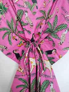 Kaftan en coton imprimé jungle, léger, style kimono, robe de plage bohème d'été - Product Image 5