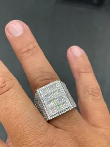 Anillo de Cóctel Geométrico para Hombre, Chapado en Rodio, Acero Inoxidable, Circonita Cúbica, Estilo Glamuroso para Fiestas, Uso Diario - Product Image 2
