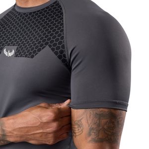 Men’s Charcoal Grey Short Sleeve Compression Training T Shirt Athletic Performance Gym Workout Fitness Sportswear Top - Product Image 4