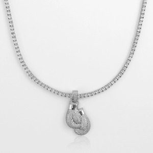 Iced Out Moissanite Rhodium Plated Rose Gold Boxing <b>Glove</b> Charm Pendant with <b>Tennis</b> Chain - Product Image 1