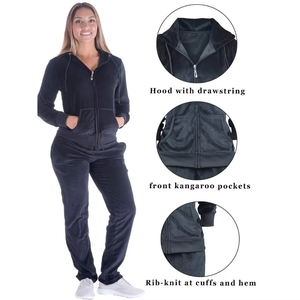 Ensemble jogging en velours pour femmes, sweat-shirt à capuche léger uni et pantalon crayon, deux pièces - Product Image 3