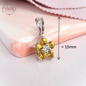 Pendentif en or blanc massif 18 carats pour femme de Sheri Jewels, style petite fleur, forme ronde, saphir jaune naturel et diamant - Product Image 2