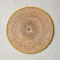 Set de table rond en bambou fait main vert, style bohème, tissage naturel, diamètre 450 mm