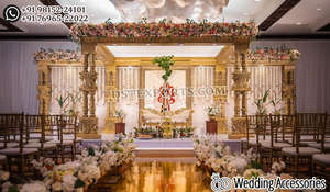 Mandapam Tradicional Kanyadanam para Bodas del Sur de la India, Mandapam Dorado de Alta Gama para Bodas, Decoración de Lujo para Bodas Tamil en EE. UU. - Product Image 5