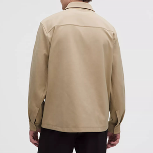 Chaqueta de Lona para Hombre, Cuello Camisero, Corte Regular, Color Sólido, Bolsillos, Cierre de Botón, Manga Larga - Product Image 2