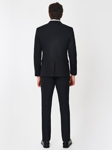 Costume d'affaires noir pour homme en polyester/coton, grande taille, simple boutonnage, col à revers, devant plat, coupe droite, infroissable, pour adultes - Product Image 2