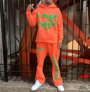 Conjunto Deportivo de Invierno para Hombre, Estilo Vintage, con Forro Polar, Sudadera con Capucha y Cremallera Completa, Logotipo Personalizado Impreso, Pantalones Deportivos con Diseño Gráfico 3D, 100% Algodón - Product Image 2