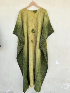 Kaftan verde hecho a mano para ella gasa de seda crepé impresa India para salidas Casuales - Product Image 6