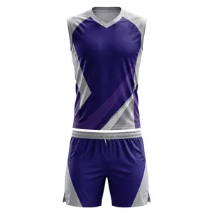 Unisex Purple Gray Sleeveless Sport Jersey Shorts Set Breathable 100% Polyester Uniform Sublimation Print Adult <b>Athletic</b> Wear - Product Image 1