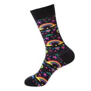 Kivotech Crew <b>Socks</b> Men White Rainbow Heart Pattern Knitted Cotton Breathable Summer Daily Wear Regular Style - Product Image 3