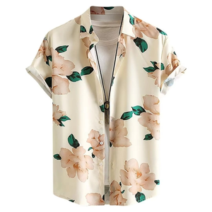 Camisas de Playa con Estampado de Flores Beige, Camisas Hawaianas de Tela de Sarga Transpirable de Secado Rápido, Corte Holgado, Camisas Casuales de Verano para Hombre - Product Image 3