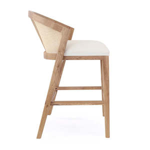 Taburete de Bar Ajustable Anya Hecho de Madera de Teca Sólida con Cojín de Mimbre y Acabado Natural para Uso en Hoteles e Interiores - Product Image 3