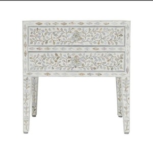 Table d'appoint de haute qualité à motif floral en nacre avec tiroir, table de chevet faite à la main, table d'appoint pour salon, décoration intérieure - Product Image 1