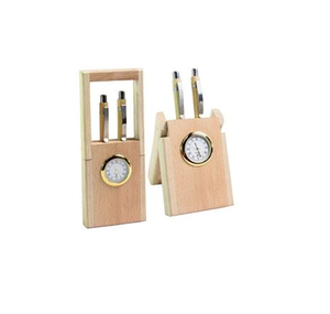 Wooden Pen Stand With Clock Office Pen Display Stand Wooden <b>Desk</b> Organizer Pen Holder Custom Made Logo - Product Image 2