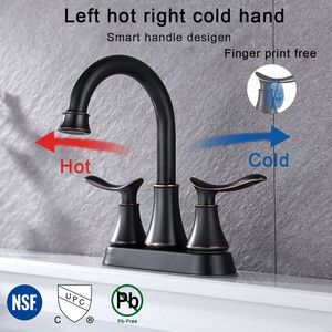 Rubinetto per lavabo a doppia maniglia da 4 pollici in bronzo oliato con scarico a scomparsa e tubi di alimentazione - Product Image 6