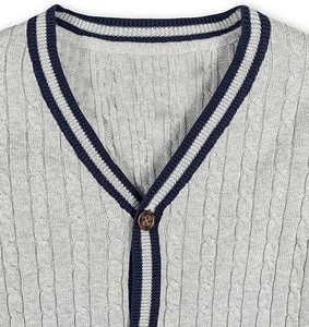 Cárdigan transpirable con cuello en V para hombre, de algodón peinado, estilo universitario, a rayas, con botones. - Product Image 3
