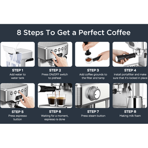 Machine à expresso semi-automatique ULKA 1350W, pompe haute pression 19 bars, extracteur 1-2 tasses, capacité d'eau de 1,8 L - Product Image 6