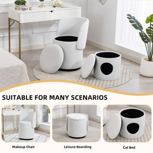 Elegante Taburete Giratorio 360 Grados Tapizado con Almacenamiento Integrado para Dormitorio, Comedor y Tocadores de Maquillaje, con Asiento Acolchado Suave - Product Image 3