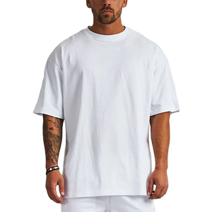 T-shirt de sport fitness à manches courtes surdimensionné en coton et fibre de bambou de haute qualité pour hommes, impression de logo personnalisée, taille plus, emballage - Product Image 1