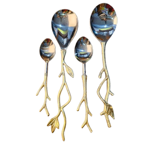 Elegante Juego de Cucharas para Servir con Diseño de Rama de Árbol Dorada, 3 Piezas, Inspiradas en la Naturaleza, Mango Largo de Latón, Cucharas de Acero Inoxidable para Ensalada y Sopa - Product Image 1