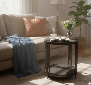 Modern Round Metal Console <b>Table</b> <b>with</b> <b>Storage</b> Shelf for Living Room Furniture - Product Image 6